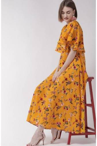 Yellow printed cotton kurtas-and-kurtis