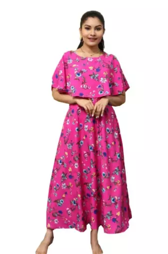 Pink printed cotton kurtas-and-kurtis