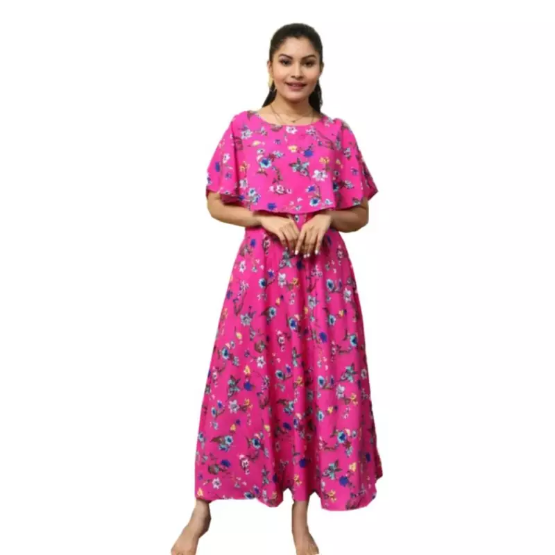 Pink printed cotton kurtas-and-kurtis