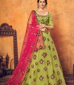 lovable Florence green thread with sequins embroidered net semi stitched wedding lehenga