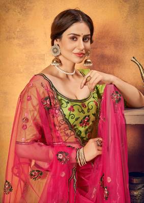 lovable Florence green thread with sequins embroidered net semi stitched wedding lehenga 2