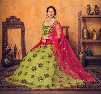 lovable Florence green thread with sequins embroidered net semi stitched wedding lehenga 3