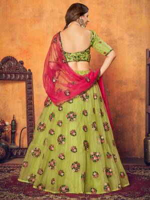 lovable Florence green thread with sequins embroidered net semi stitched wedding lehenga 4