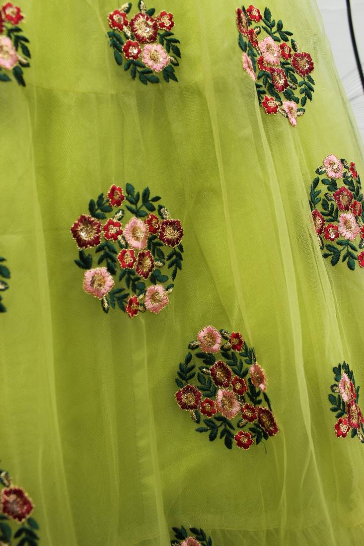 lovable Florence green thread with sequins embroidered net semi stitched wedding lehenga