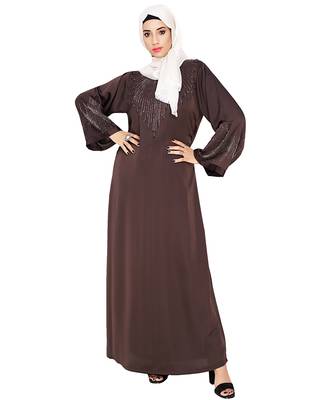 Ornate Brown Dubai Style Abaya 1