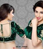 Limited Edition Green Micro Velvet Blouse With Zari Embroidery And Moti Work Hem Kp30 Green