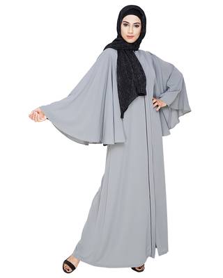 MODEST FOREVER Angel Sleeves Grey Dubai Style Abaya 3