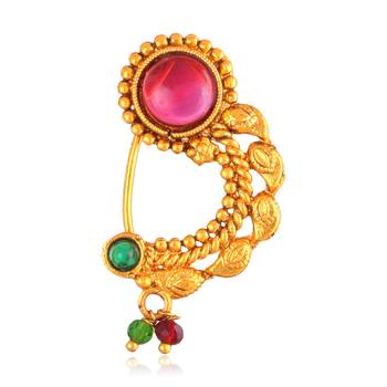 Oxidised Gold with Artificial stone and beads Alloy Maharashtrian Cultural Nath Nathiya   Nose Pin for women 1