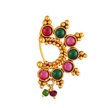 Oxidised Gold with Artificial stone and beads Alloy Maharashtrian banu Nath Nathiya   Nose Pin for women 1