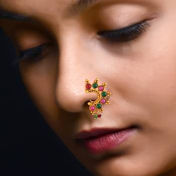 Oxidised Gold with Artificial stone and beads Alloy Maharashtrian banu Nath Nathiya   Nose Pin for women 2