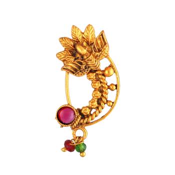 Oxidised Gold with Artificial stone and beads Alloy Maharashtrian banu Nath Nathiya   Nose Pin for women 1