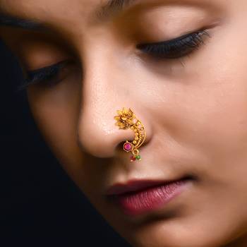 Oxidised Gold with Artificial stone and beads Alloy Maharashtrian banu Nath Nathiya   Nose Pin for women 2