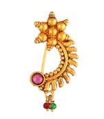 Oxidised Gold with Artificial stone and beads Red Stone Alloy Maharashtrian Nath Nathiya   Nose Pin for women