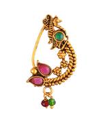 Oxidised Gold with Artificial stone and beads  with Peals Alloy Maharashtrian Nath Nathiya   Nose Pin for women
