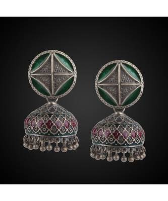 Cushion Green Enamel Jhumka 1