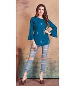blue Rayon Embroidered stitched top