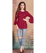 Maroon Rayon Embroidered stitched top