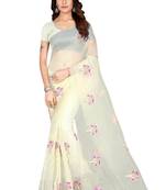 Off White Colour Embroidered Work Organza Saree With Blouse