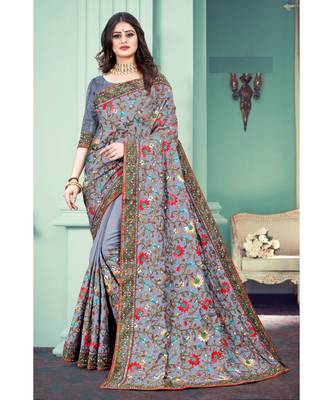 Grey Dolla Silk SAREE with blouse piece 1