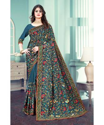 Blue Dolla Silk Blend Saree With Blouse Piece 1