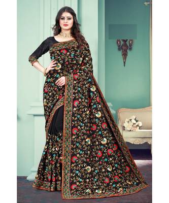 Black Silk Blend Saree with Blouse Piece 1