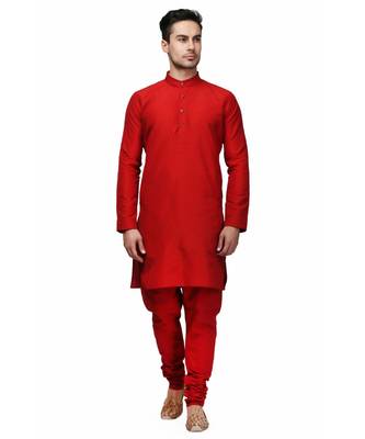 Red raw silk STITCHED kurta WITH pajama 1