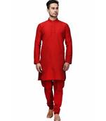 Red raw silk STITCHED kurta WITH pajama