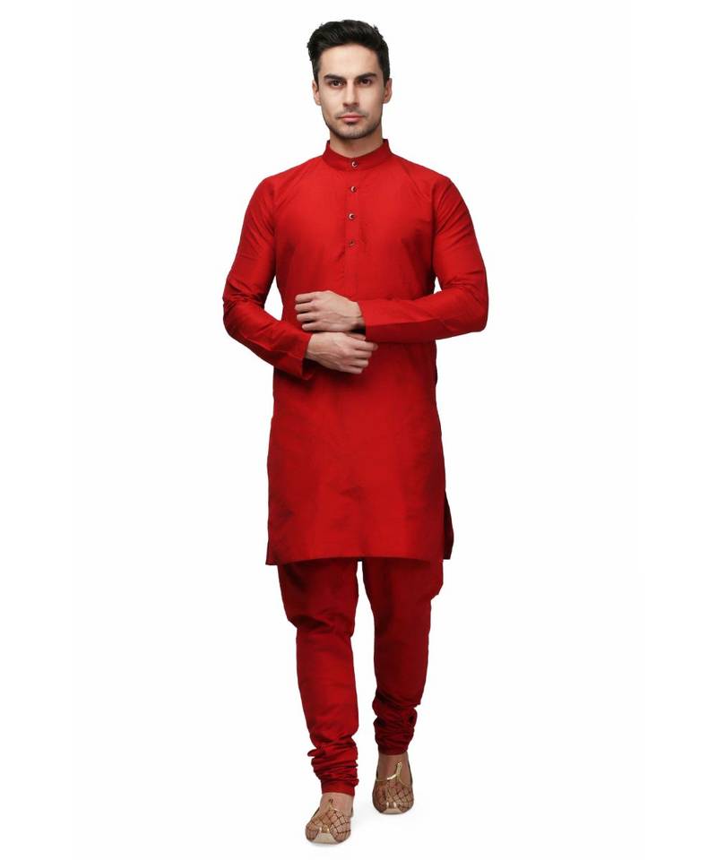 Red raw silk STITCHED kurta WITH pajama