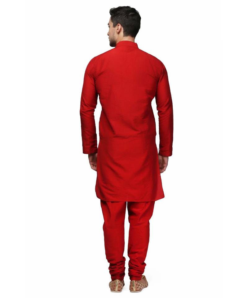 Red raw silk STITCHED kurta WITH pajama