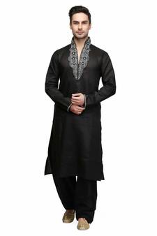 Black raw silk STITCHED kurta WITH pajama