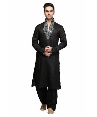 Black raw silk STITCHED kurta WITH pajama 1