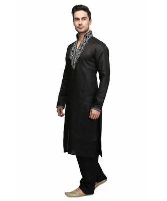 Black raw silk STITCHED kurta WITH pajama 2
