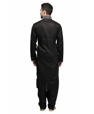 Black raw silk STITCHED kurta WITH pajama 3