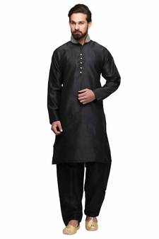 Black raw silk STITCHED kurta WITH pajama