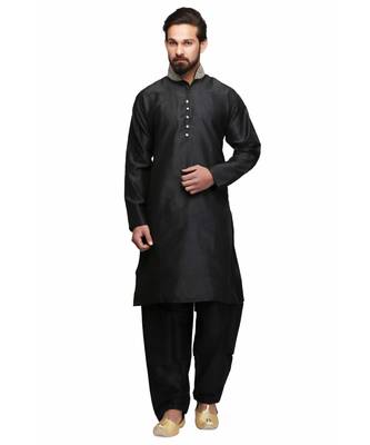 Black raw silk STITCHED kurta WITH pajama 1