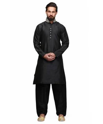 Black raw silk STITCHED kurta WITH pajama 2