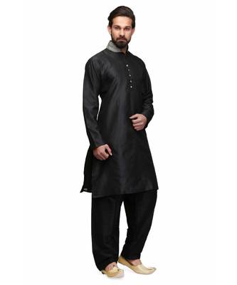 Black raw silk STITCHED kurta WITH pajama 3