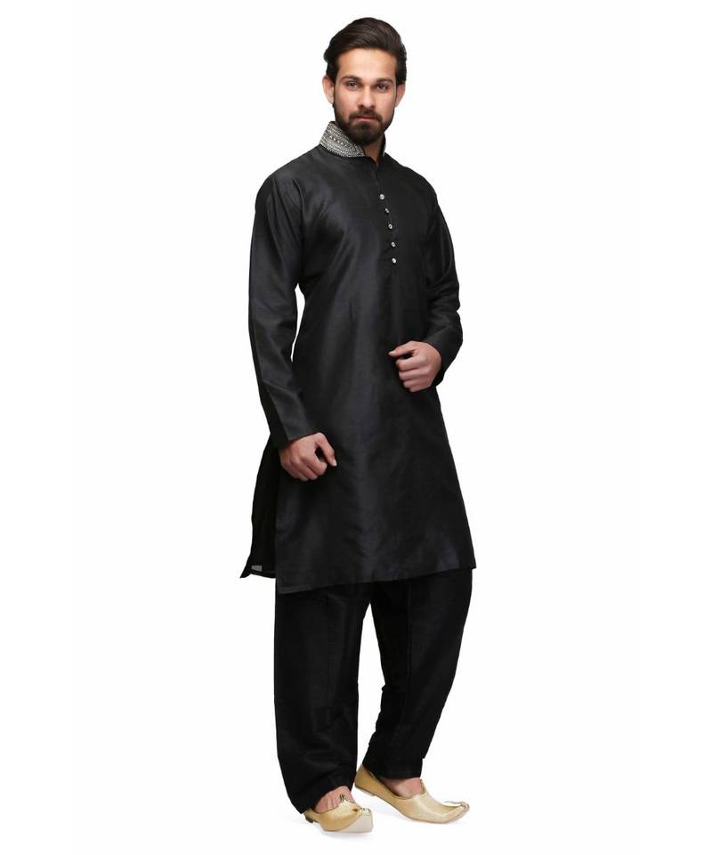 Black raw silk STITCHED kurta WITH pajama
