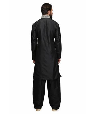 Black raw silk STITCHED kurta WITH pajama 4
