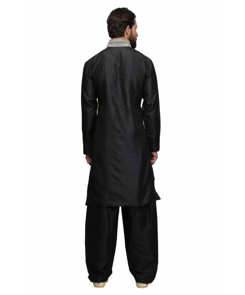 Black raw silk STITCHED kurta WITH pajama
