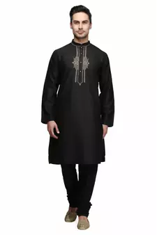 Black cotton STITCHED kurta WITH pajama