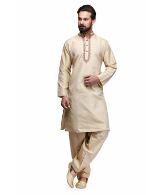 Beige raw silk STITCHED kurta WITH pajama 1