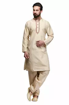 Beige raw silk STITCHED kurta WITH pajama