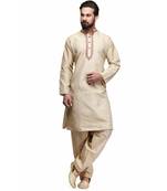 Beige raw silk STITCHED kurta WITH pajama