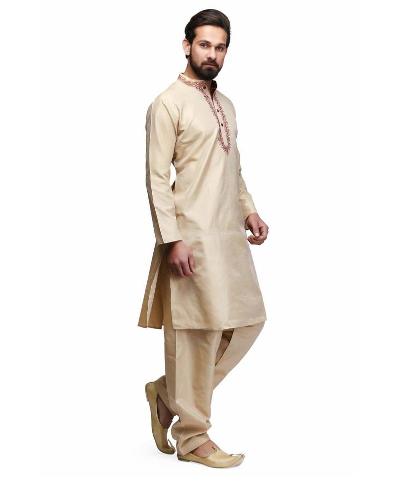 Beige raw silk STITCHED kurta WITH pajama