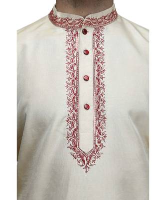 Beige raw silk STITCHED kurta WITH pajama 3