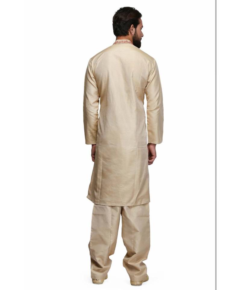 Beige raw silk STITCHED kurta WITH pajama