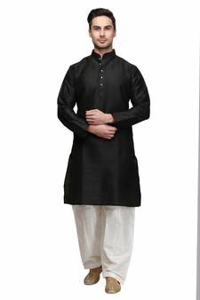 Black & White raw silk STITCHED kurta WITH pajama