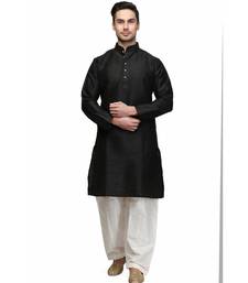 Black & White raw silk STITCHED kurta WITH pajama