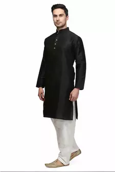 Black & White raw silk STITCHED kurta WITH pajama